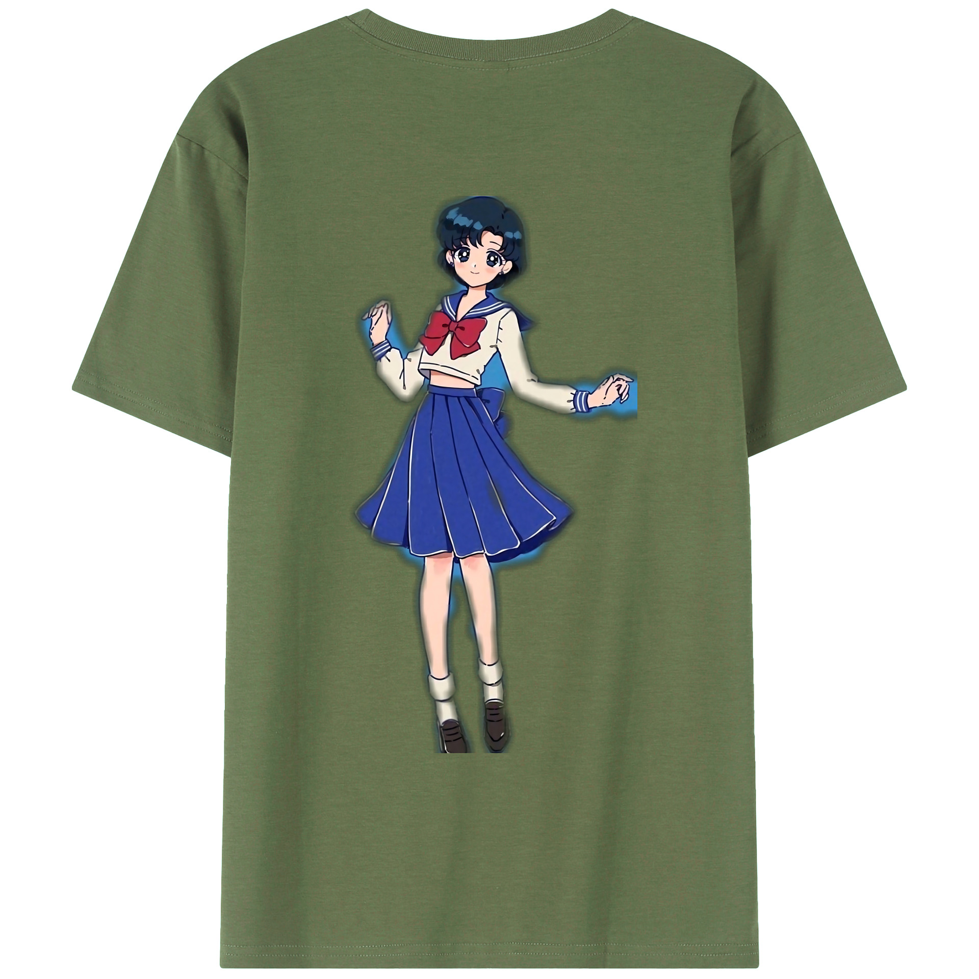 （画像用） 美少女戦士セーラームーン 水野 亜美 みずの あみ Sailor Moon Mizuno Ami 綿100％ メンズ半袖Tシャツ（バックプリント） 通気性